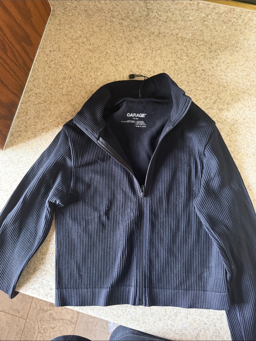 Garage Navy Ribbed Zip Jacket